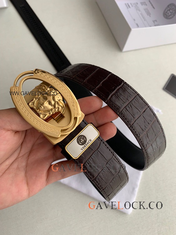 Clone Versace Yellow Gold 'Retractable' Buckle Belt 35mm